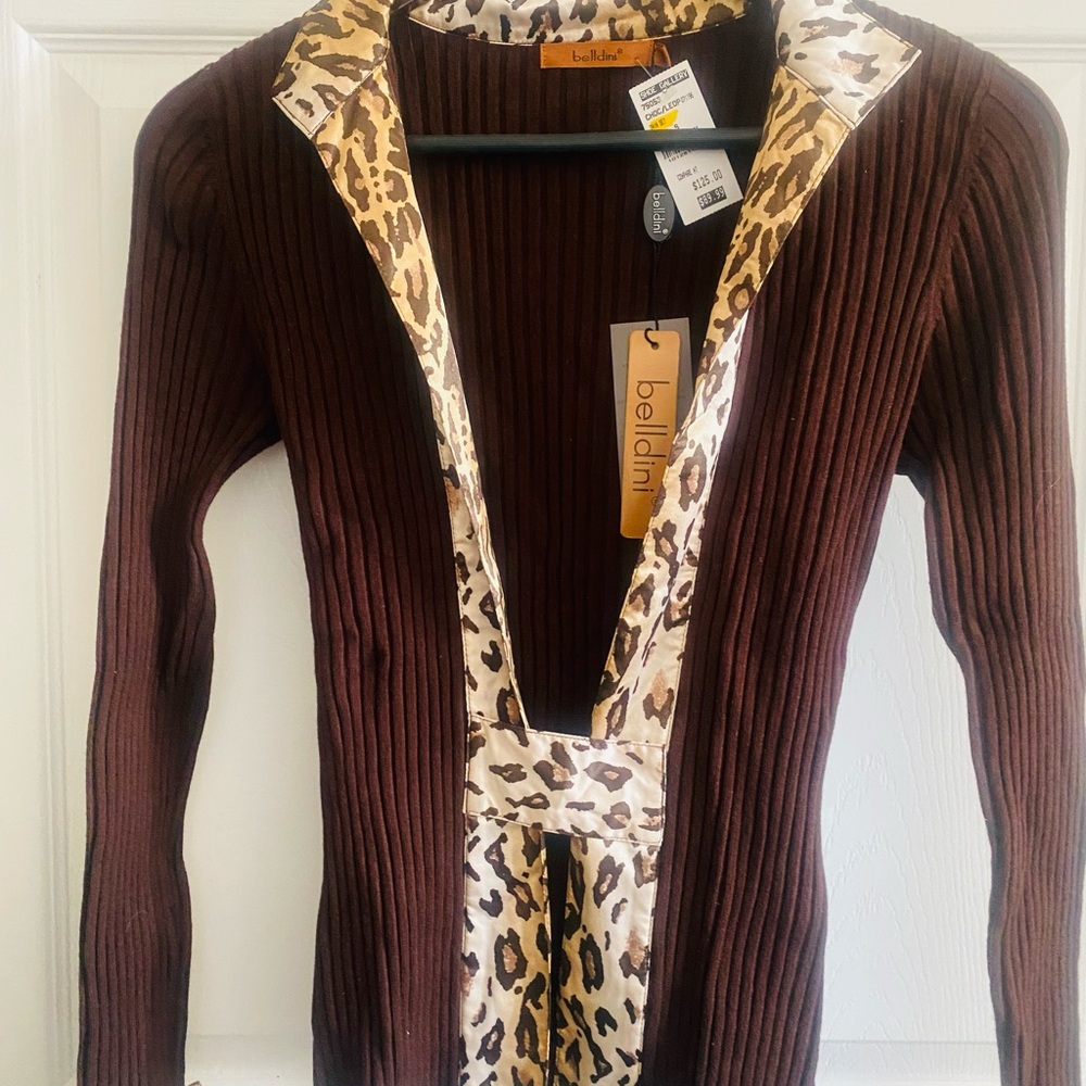 Belldini Brown Cardigan with Animal Print Accents